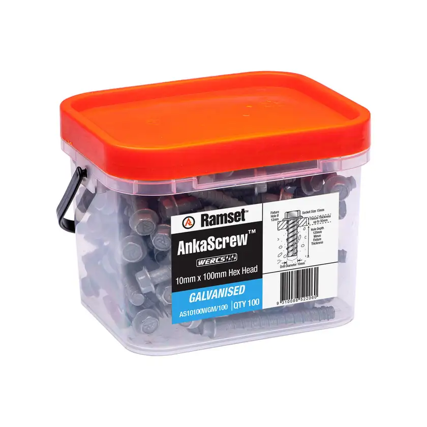 Ramset AnkaScrew Hex Head Galvanised 10 x 100mm - 100 Pack