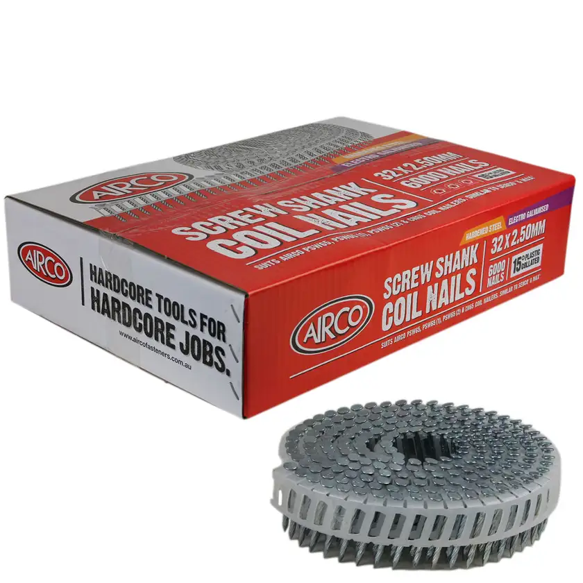 Airco Screw Shank Hardened Steel Electro Galvanised 32 x 2.5mm BX 6000