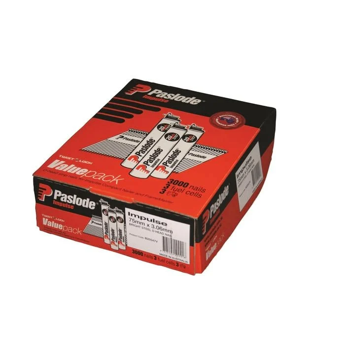 Paslode 75 x 3.06mm Bright D Head Impulse Nail- 3000 pack