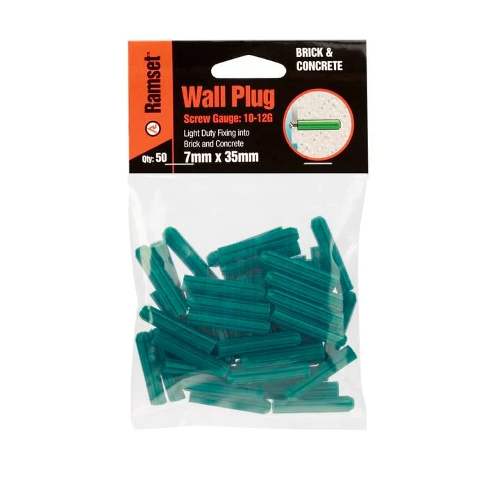Ramset 7 x 35mm Green Wall Plugs - 50 Pack