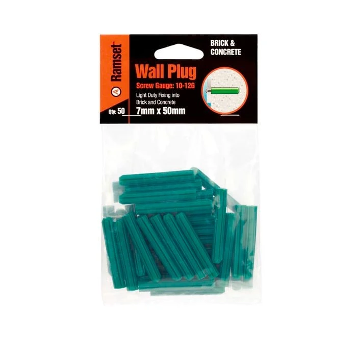 Ramset 7 x 50mm Green Wall Plugs - 50 Pack